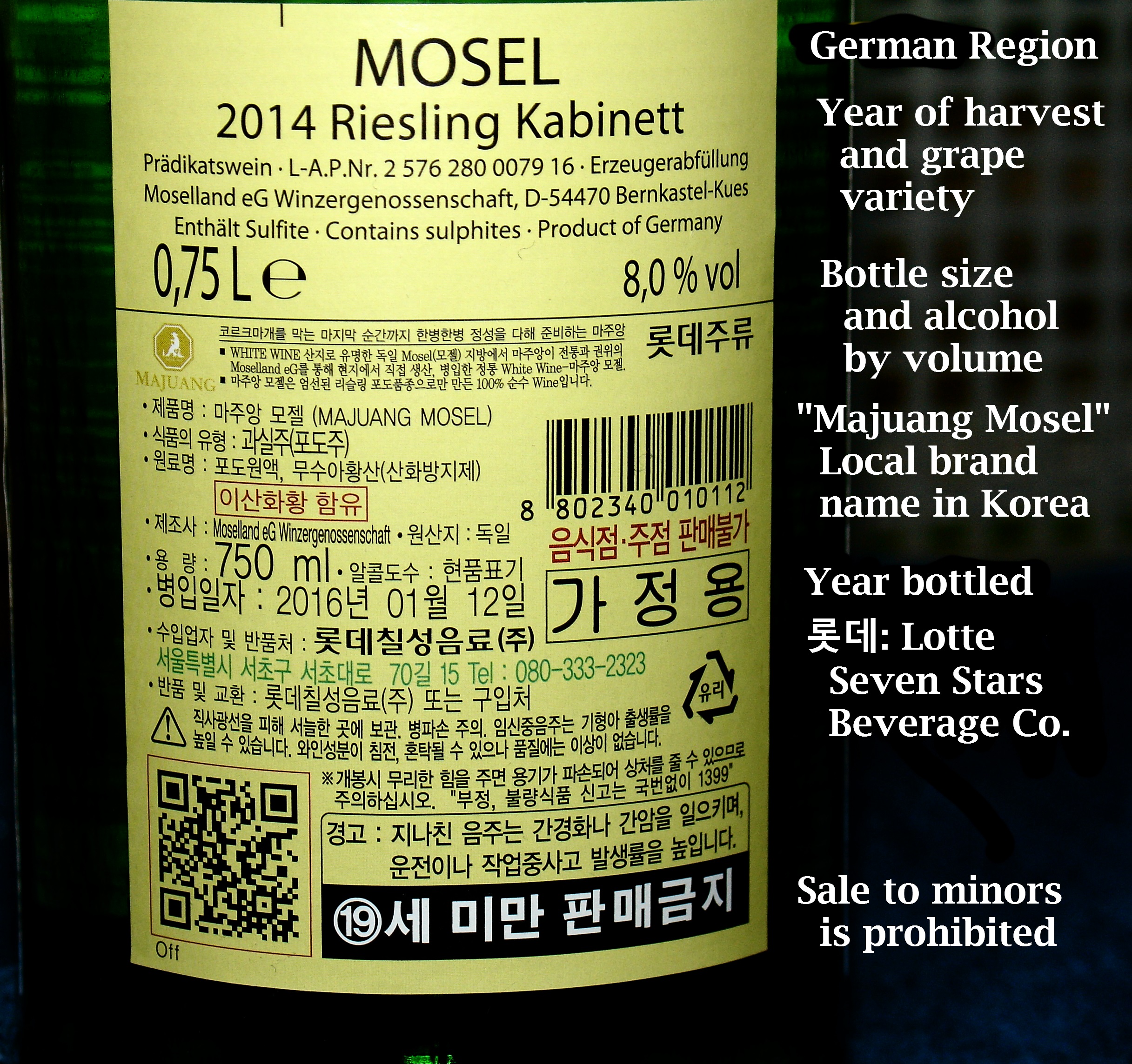 Back label of wine bottle.